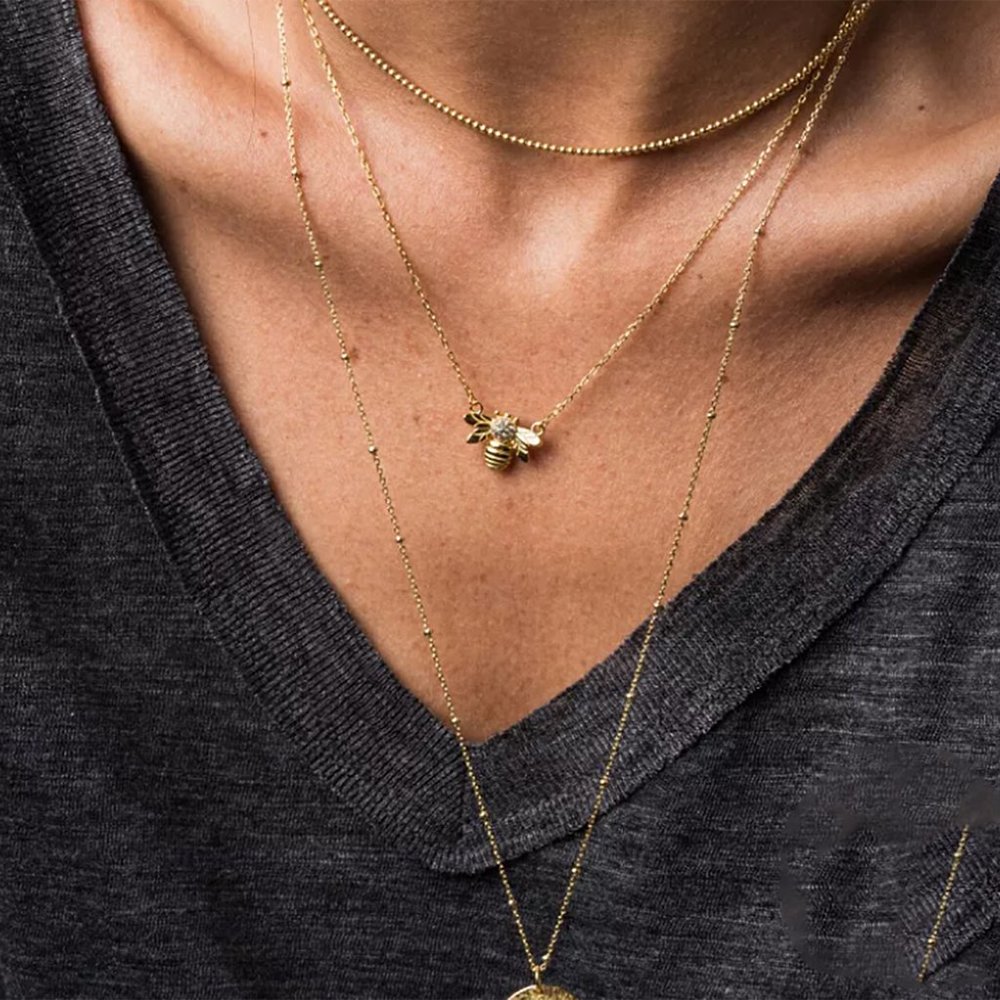 Dainty Bee Charm Necklace/Save the bees/Tiny Gold Bee Jewelry, Sparkling Bumble